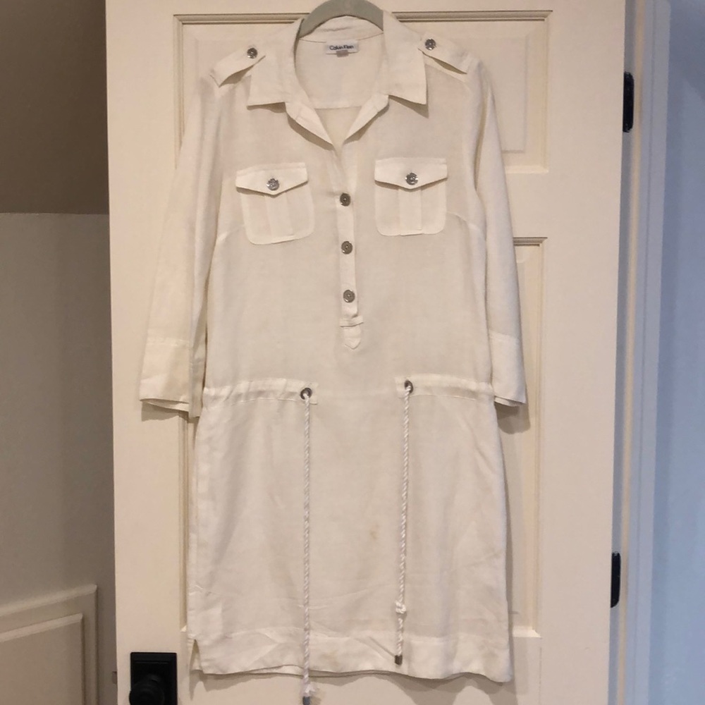 Calvin Klein white drawstring dress